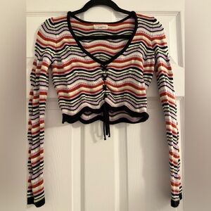 L.A. Hearts PacSun Knit Top XS Wavy Stripe Lace Up Crop Long Sleeve‎ Sweater